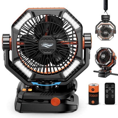 Indoor/Outdoor Battery Fan with 4 LED Lantern 8 Speeds