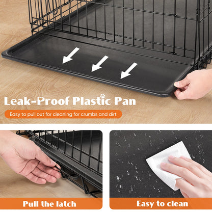Double Door Folding Wire Dog Cage Plastic Leak-Proof Tray for Indoor Outdoor, Travel