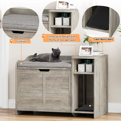 Wood Litter Box Enclosure Crate with Cat Scratch Pad