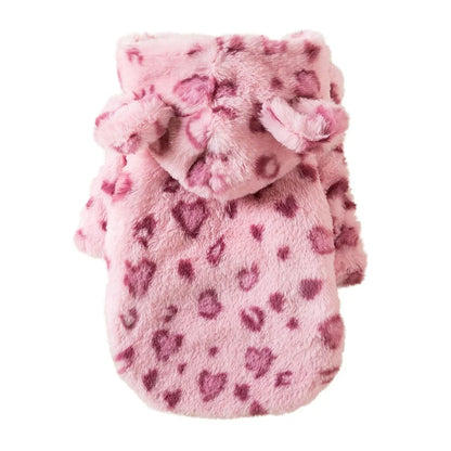 Fleece Dog Hoodie Winter Warm Pet Dog Clothes Leopard Print Dog Coat Jacket French Bulldog Clothing for Small Dogs Pet Costumes