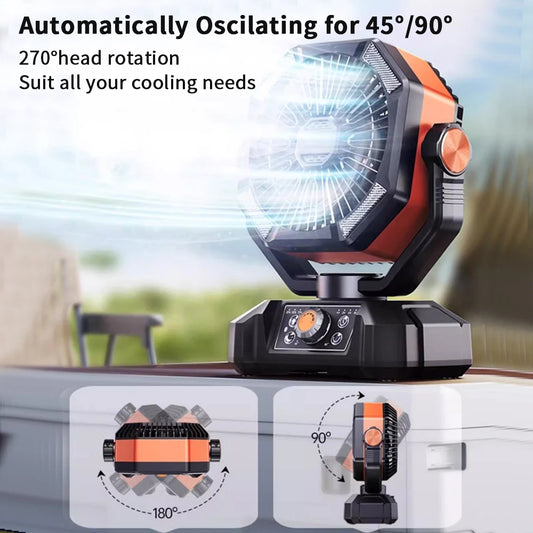 Indoor/Outdoor Battery Fan with 4 LED Lantern 8 Speeds