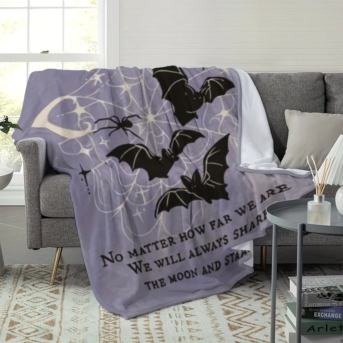 Halloween Bat Print Flannel Blanket - Machine Washable, All-Season Knit Polyester Cover, Versatile
