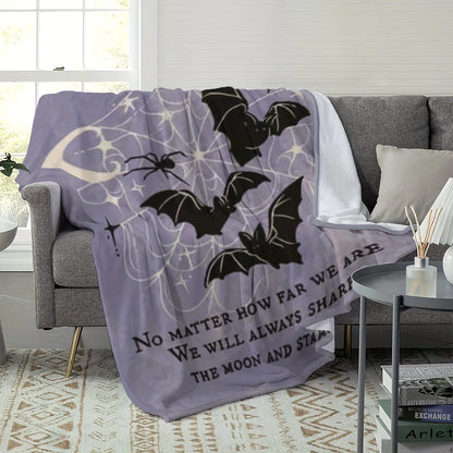 Halloween Bat Print Flannel Blanket - Machine Washable, All-Season Knit Polyester Cover, Versatile