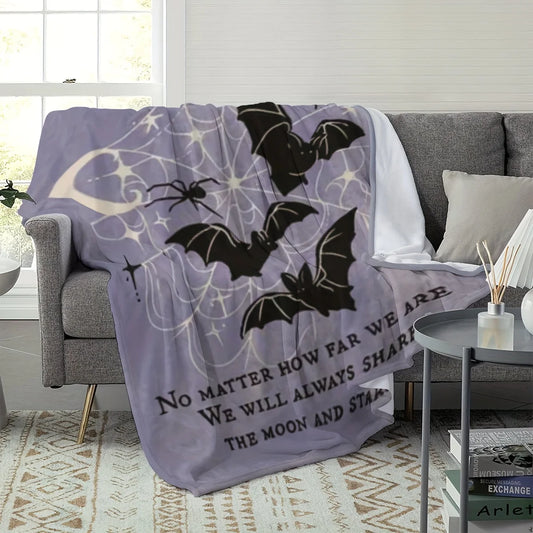 Halloween Bat Print Flannel Blanket - Machine Washable, All-Season Knit Polyester Cover, Versatile