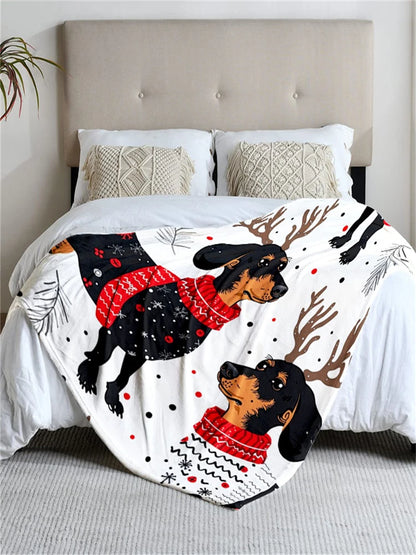 Christmas-themed red and black flannel blanket