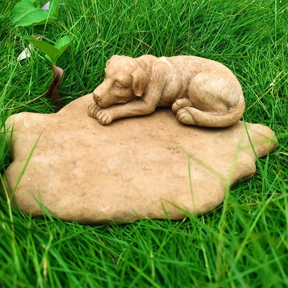 Pet Memorial Rock Sculpture with Cute Dog Bed Design