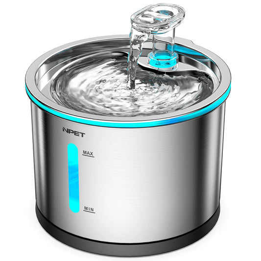 Pet Water Fountain Stainless Steel, 50oz/1.5L Dishwasher Safe Visible Window Light