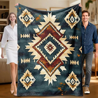 Geometric pattern, Navy Blue Flannel Blanket, soft, all-season use