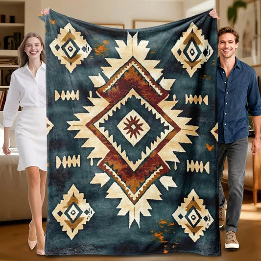 Geometric pattern, Navy Blue Flannel Blanket, soft, all-season use