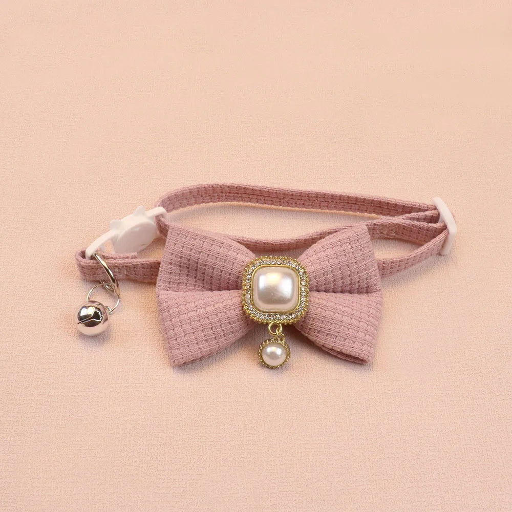 Durable and Adjustable Pet Bow Ties, Dog/Cat Collars, Pearl Vintage Pendant Bows, Cute Accessories