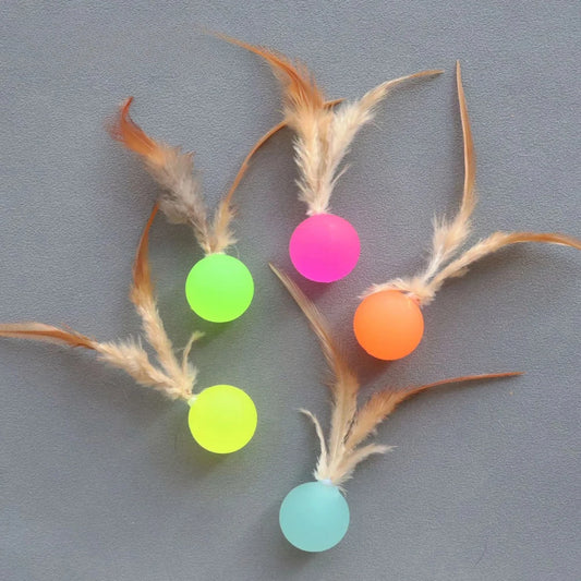 5pcs Funny Elastic Ball Interactive Toy Feather Football Toys