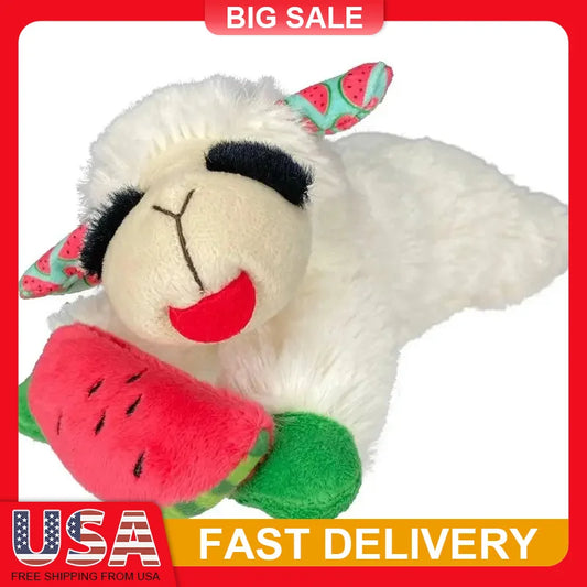 Lamb Chop Plush Dog Toy with Watermelon Squeaky Soft Chew Toy