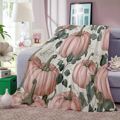 Halloween/Thanksgiving Pink Pumpkin Theme Flannel Throw Blanket