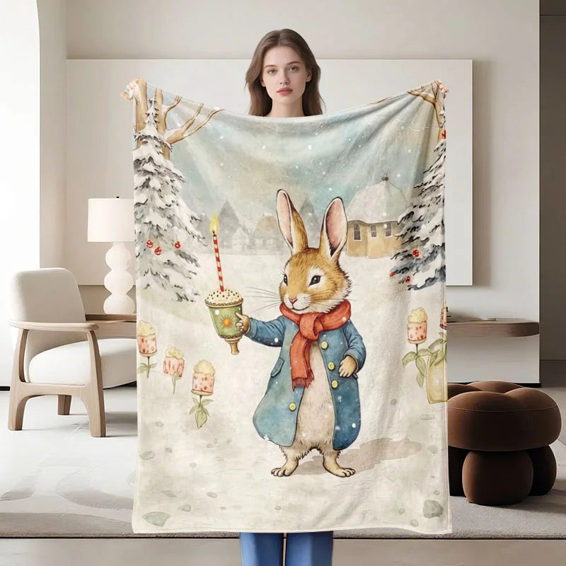 Cartoon rabbit flannel blanket, soft, suitable for sofa, bed, office, all-season use.