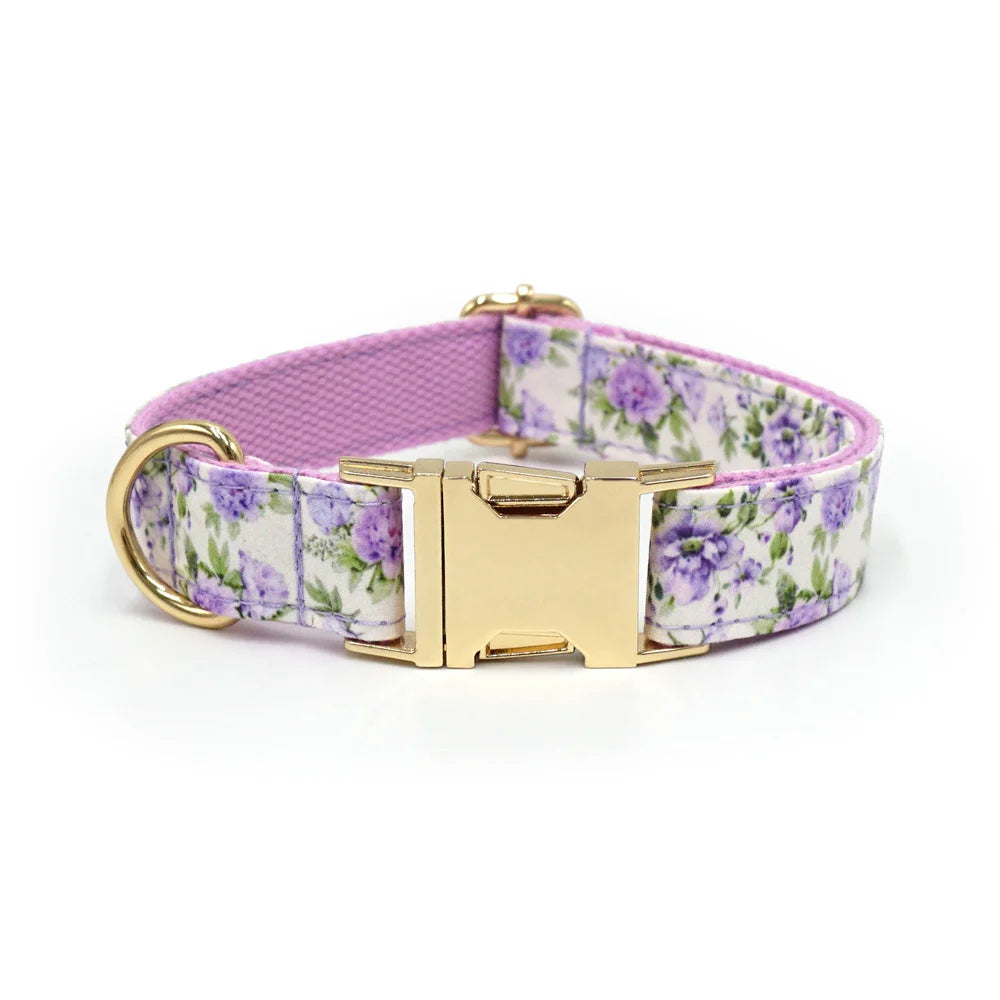 Custom Name Engraved Peony Floral Collars for Dogs & Cats