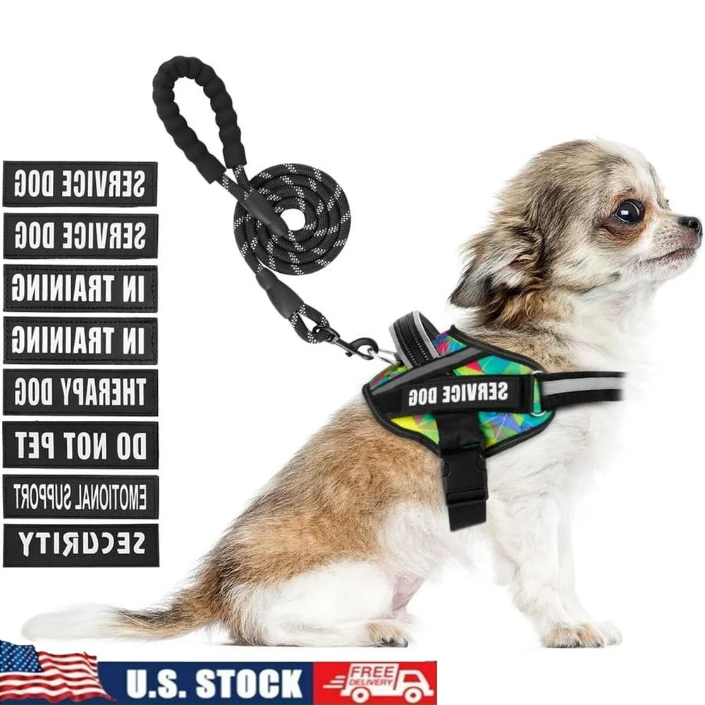 Reflective Service Dog Harness Leash Set 10 Patches