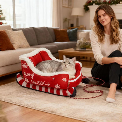 Christmas Sleigh Bed  Non-Slip Base Cat/Dog Nest for Winter