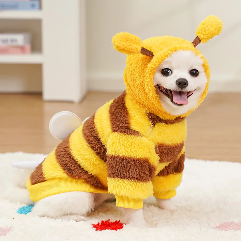 Cute Bee Shaped Dog Sweater Hoodies Warm Fleece