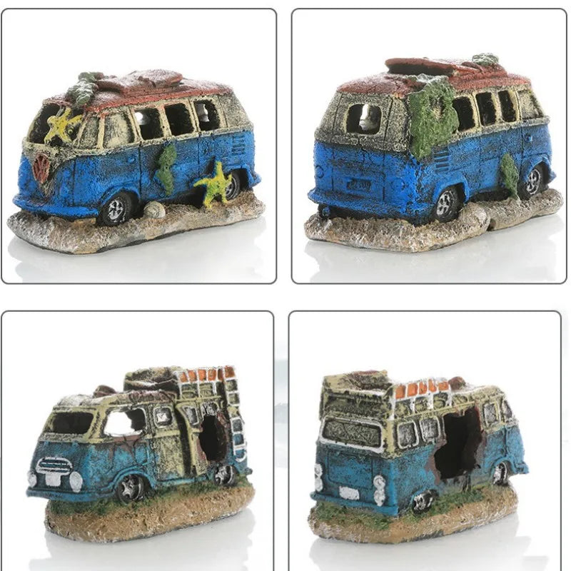 Aquarium Decorative Ornaments, Resin Broken Bus