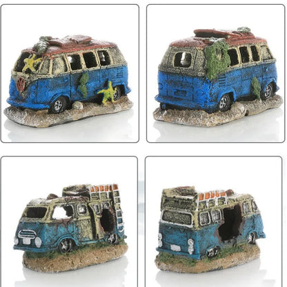 Aquarium Decorative Ornaments, Resin Broken Bus