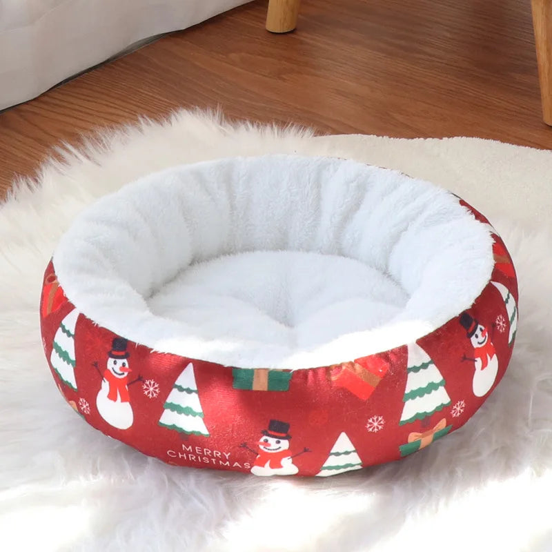 Soft Round Christmas Fleece Sleeping Bed