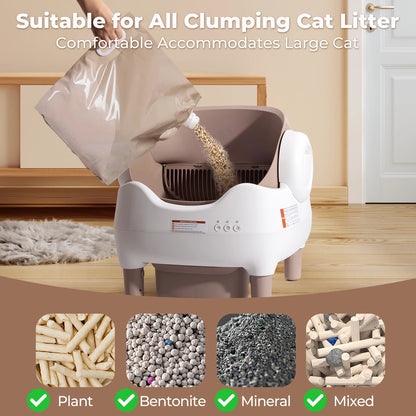 Automatic Cat Litter Box with APP Control, Odor-Free  Large Waste Bin, Open-Top for Multi Cats
