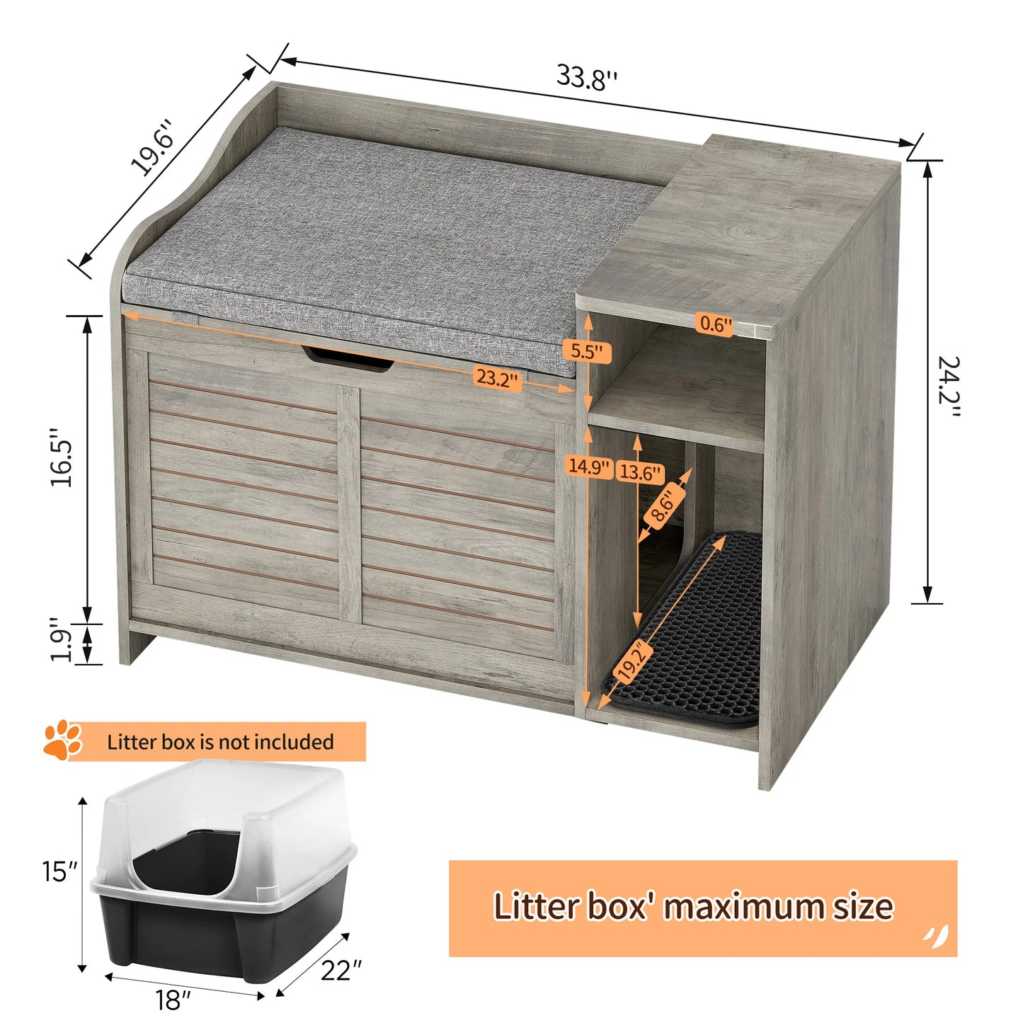Wood Litter Box Enclosure Crate with Cat Scratch Pad