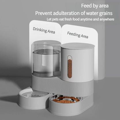 Automatic Pet Feeder and Waterer, Large Capacity Dry /Wet Food Separate Dispenser