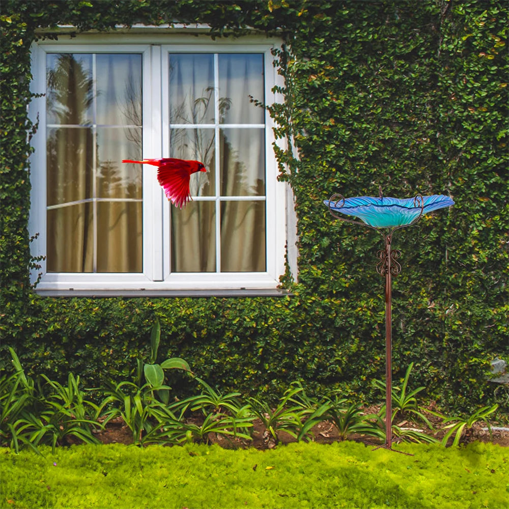 Large Glass Bird Bath Garden Feeding Bowl