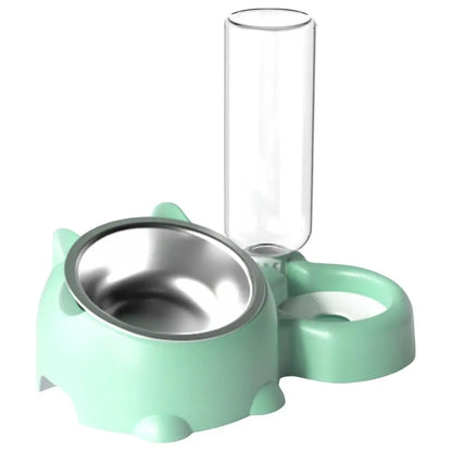 Double Dog/Cat Water and Food Bowls Automatic Water Bottle
