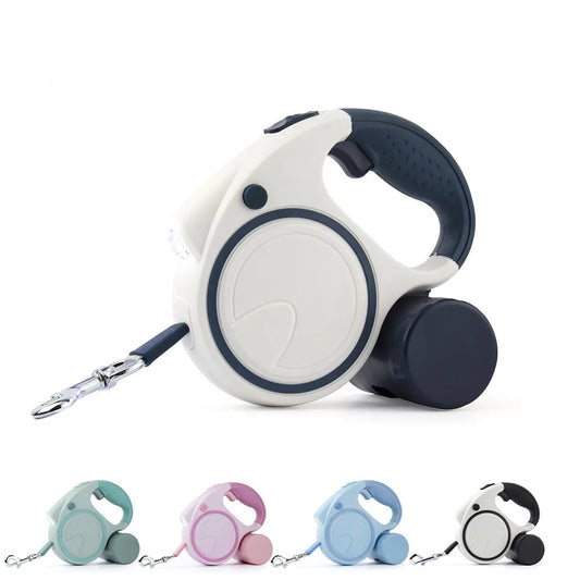 Retractable Dog Leash With Led Lights and Garbage Bag, Traction Rope Belt