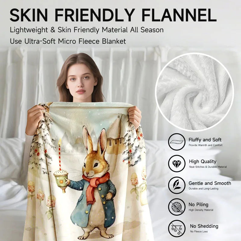 Cartoon rabbit flannel blanket, soft, suitable for sofa, bed, office, all-season use.