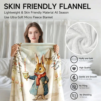 Cartoon rabbit flannel blanket, soft, suitable for sofa, bed, office, all-season use.