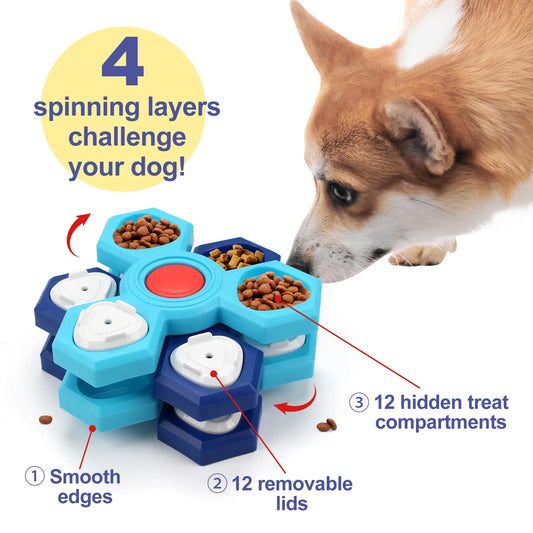 Dog Slow Feeder Bowl Interactive Puzzle Toy with Multi-Layer Spinning Design