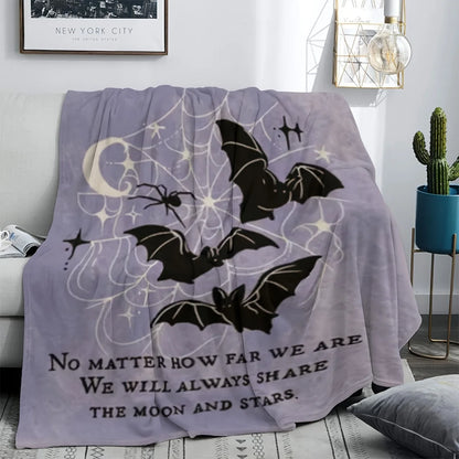 Halloween Bat Print Flannel Blanket - Machine Washable, All-Season Knit Polyester Cover, Versatile
