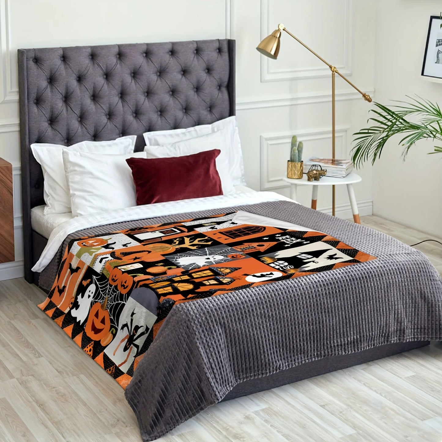 Flannel Halloween Throw Blanket Seasonal Autumn Theme