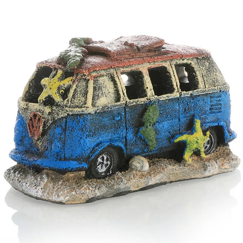 Aquarium Decorative Ornaments, Resin Broken Bus