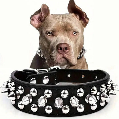 Adjustable rivet collar, anti-bite neck protection collar, durable PU leather and rust resistant metal rivets