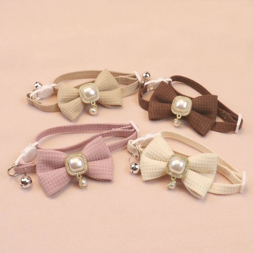 Durable and Adjustable Pet Bow Ties, Dog/Cat Collars, Pearl Vintage Pendant Bows, Cute Accessories