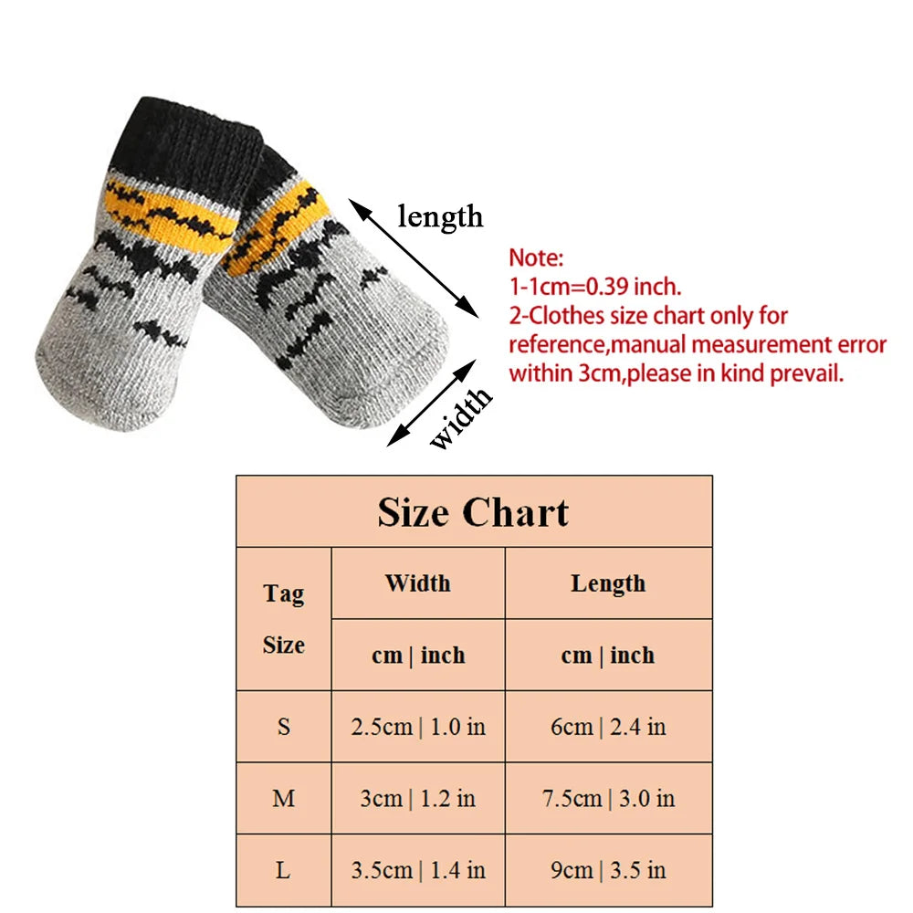 4Pcs Pet Christmas Non-Slip Socks Small Dog Cat Festival Themed Knitting Paw Protector Indoor Floor Woven Pet Supplies