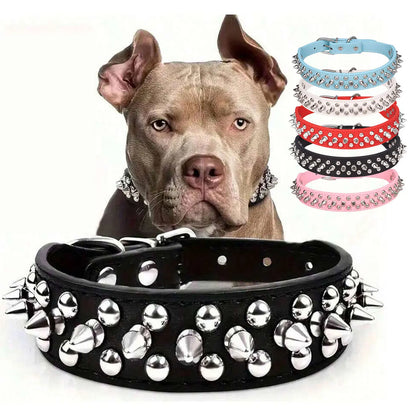 Adjustable rivet collar, anti-bite neck protection collar, durable PU leather and rust resistant metal rivets