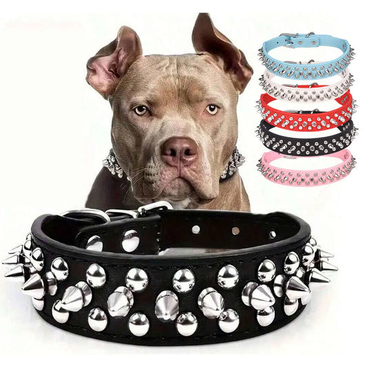 Adjustable rivet collar, anti-bite neck protection collar, durable PU leather and rust resistant metal rivets
