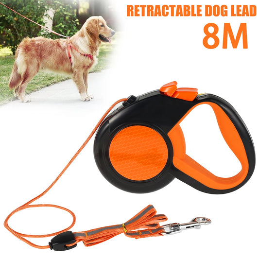 8M Retractable Heavy Duty Walking Leash, Strong Reflective Tape, Non-Slip Handle