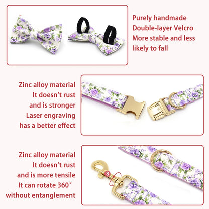 Custom Name Engraved Peony Floral Collars for Dogs & Cats