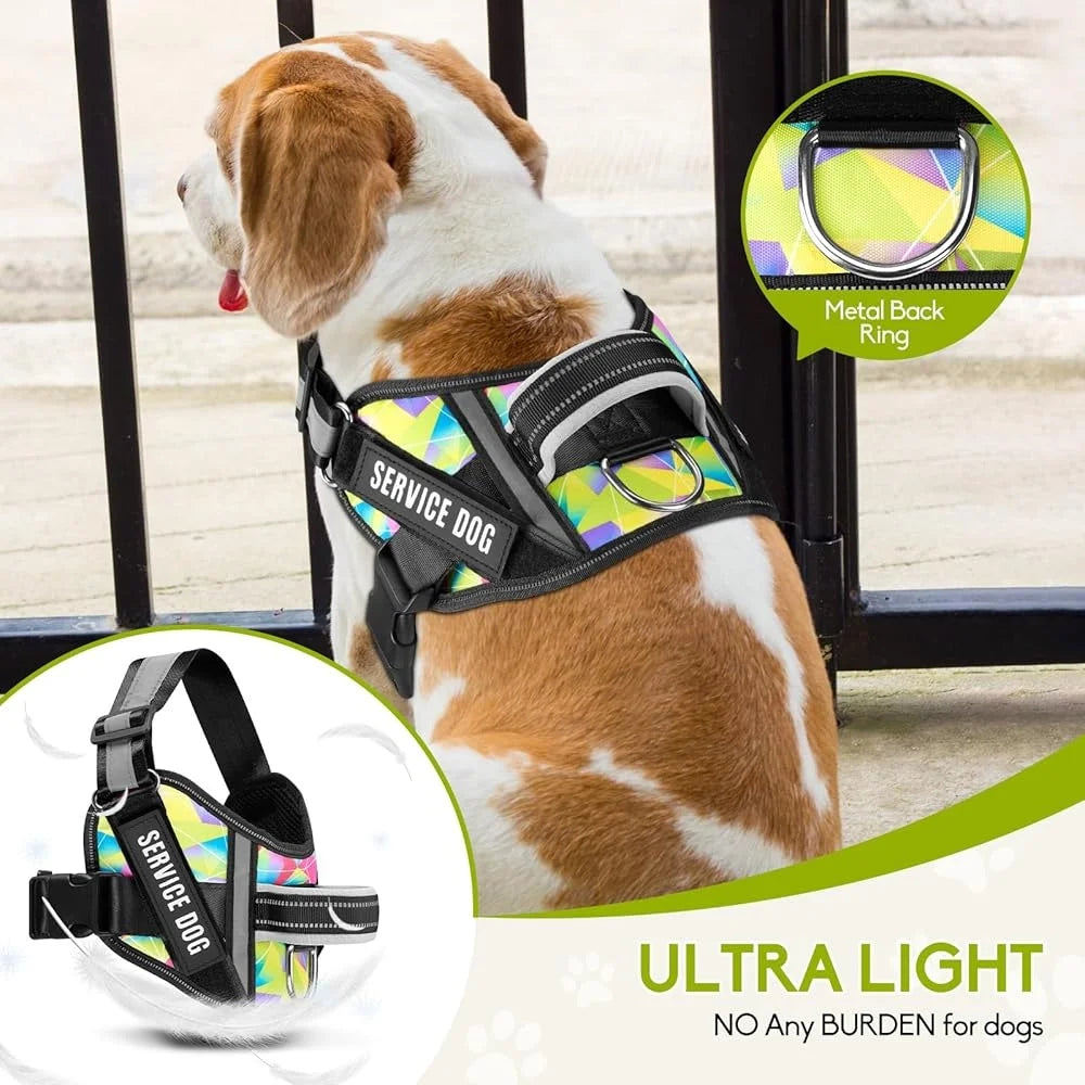Reflective Service Dog Harness Leash Set 10 Patches