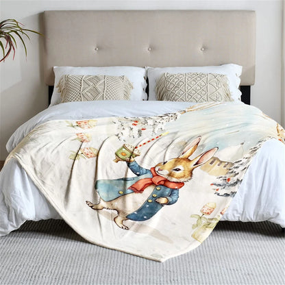 Cartoon rabbit flannel blanket, soft, suitable for sofa, bed, office, all-season use.