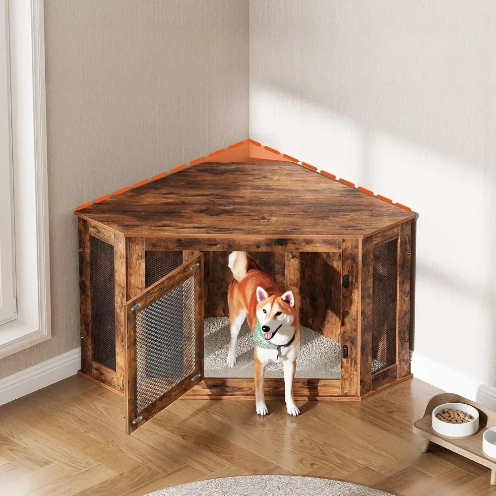 Wooden Corner Dog Kennel End Table