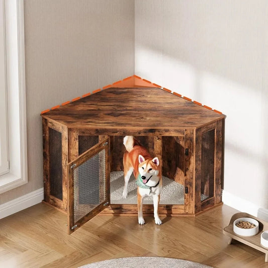 Wooden Corner Dog Kennel End Table