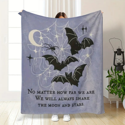 Halloween Bat Print Flannel Blanket - Machine Washable, All-Season Knit Polyester Cover, Versatile