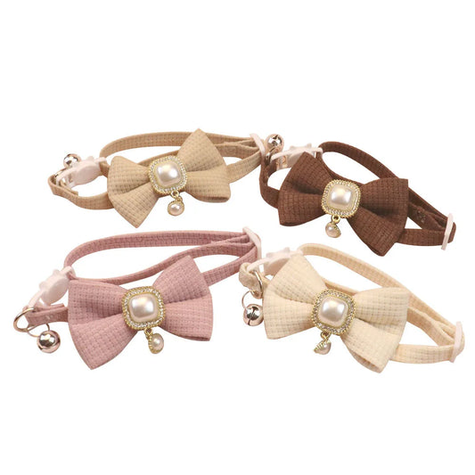Durable and Adjustable Pet Bow Ties, Dog/Cat Collars, Pearl Vintage Pendant Bows, Cute Accessories